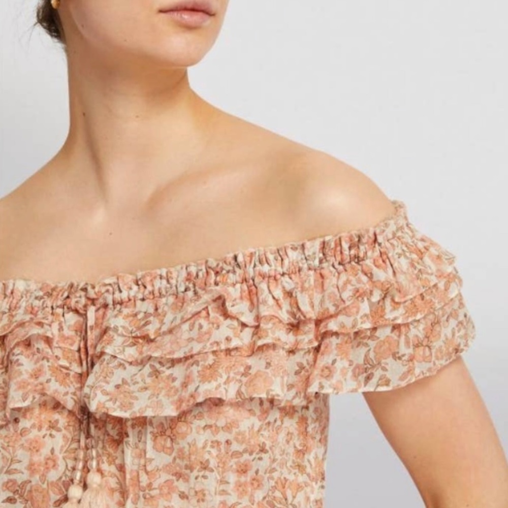 LoveShackFancy Dorin Cropped Floral-Print Ruffled Cotton-Voile Blouse To…